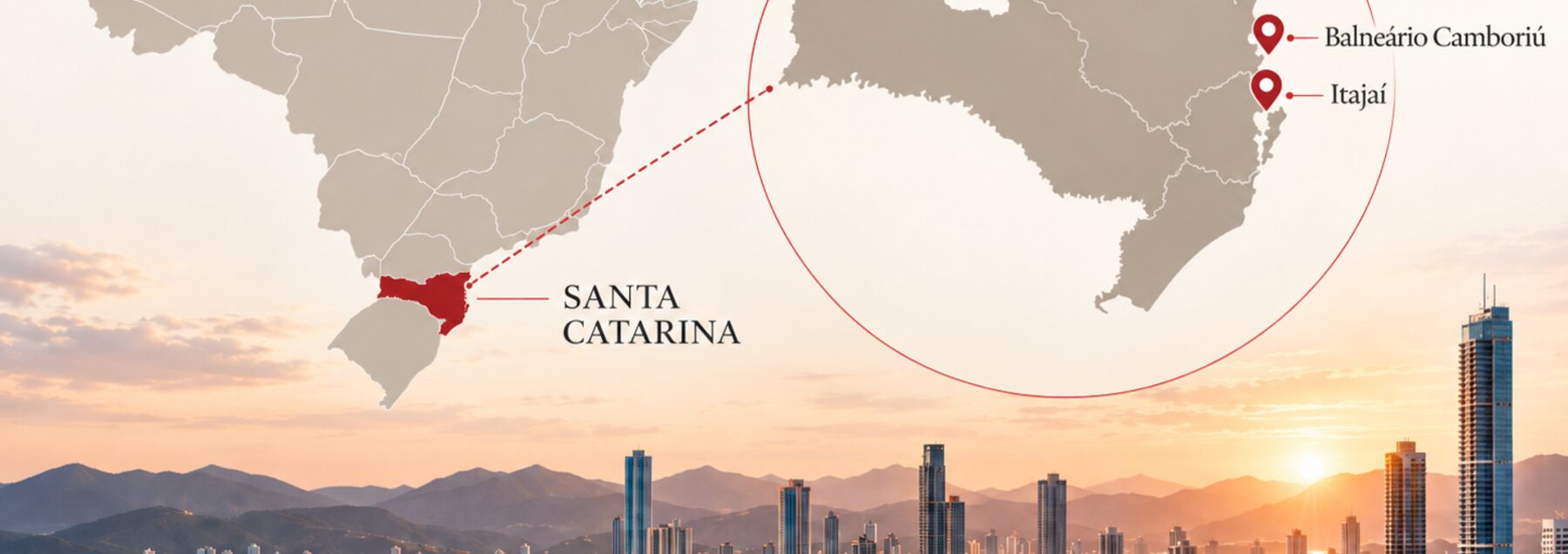 Mapa com Itajaí e Balneário Camboriú